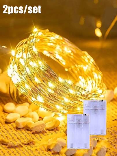 2 peças 3M 30LED Fio de Cobre Luzes de Fada com Bateria para Decoração de Ambientes Internos, Cordão de Luzes Dobrável sem Chama para Decoração de Quarto, Estante e Festa de Casamento, Cordão de Luzes para Decoração de Árvore de Natal, Luzes para Decoração de Parede de Sala de Estar
