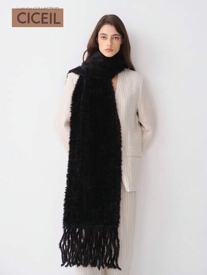 1 pieza Bufanda elegante y casual de unicolor de poliéster con forro polar, adecuada para uso diario en otoño/invierno