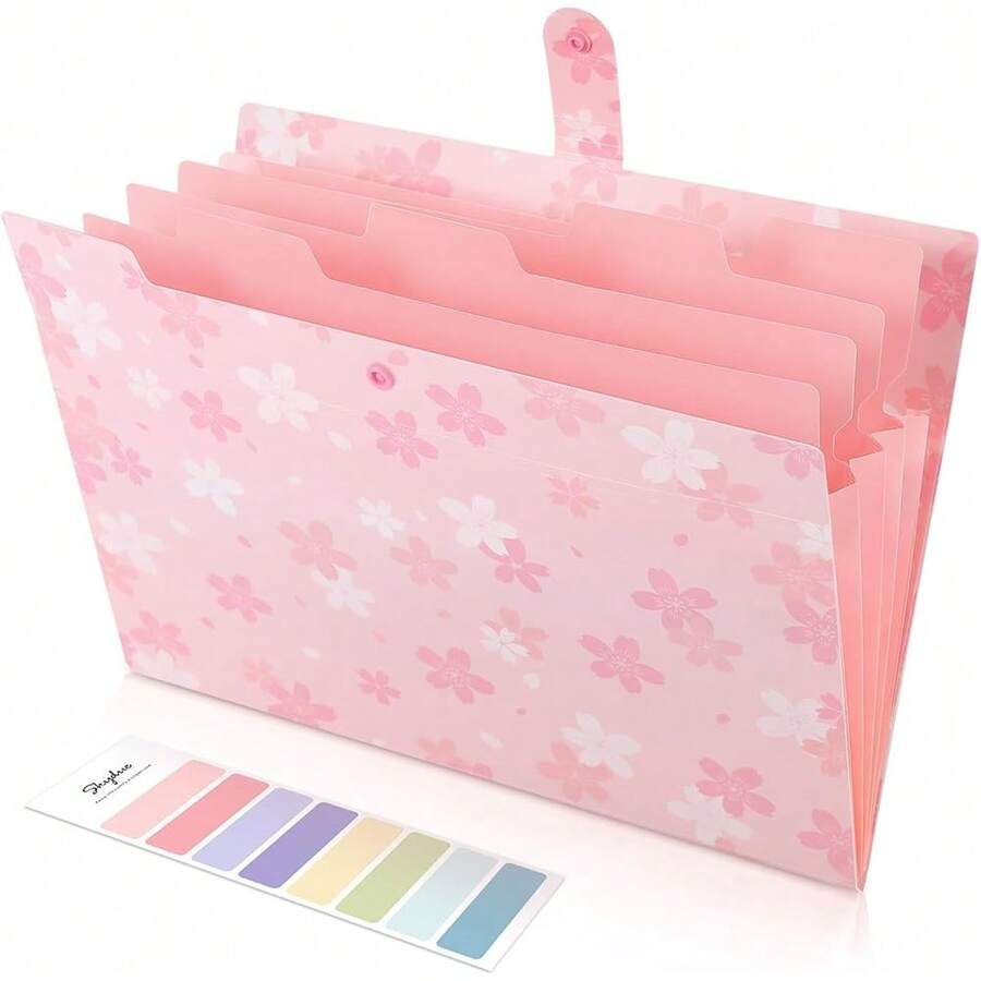 New Expanding File Folder With 5 Pockets, Accordion File Organizer,Portable Receipt Paper Documents Organizer,Letter Size Filing Folder School Office Supplies,Pink - Sakura Pink - View 1