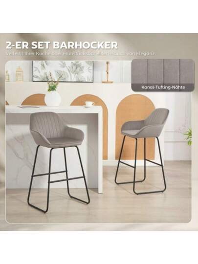 HOMCOM Set Of Bar Stools, Fabric Hoes Foam Padding, Metal Legs, Grijs view 4