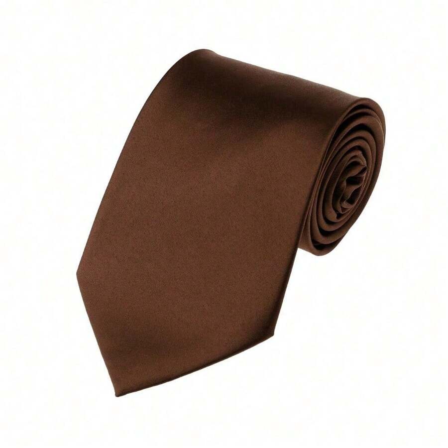 New Hot ! Solid Color Plain Classic Necktie Men's Tie,ZXCFTE - 55-棕色 - 查看 1