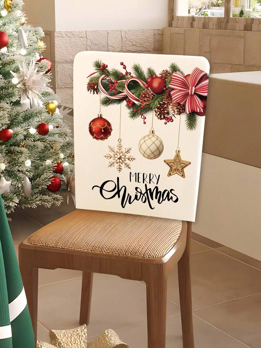 1/2 pieza Funda de silla con estampado de escena navideña de dibujos animados - Impresión doble cara - Funda de silla de comedor extraíble y lavable, adecuada para decoración navideña en restaurantes, hoteles y lugares de eventos
