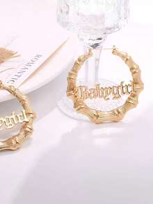 2pcs Hip-Hop Round Bamboo Joint Earrings Creative Heart Letter Earrings