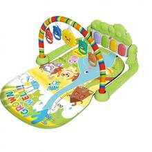 带钢琴的互动婴儿游戏垫，柔软的软垫音乐垫 - 0-12 个月新生儿和婴儿俯卧时间活动游戏垫 - 培养运动技能和协调性 - 与 BabySMART 系统兼容 - 绿色/蓝色/黄色（不含电池），可爱的动物设计，游戏表面，新生儿必备
