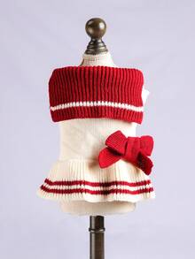 1 件宠物服装、狗/猫服装、小型犬/幼犬服装、可爱宠物服装、狗/猫服装、小型犬秋冬保暖舒适针织裙 - 勃艮第条纹 - 彩色 - 查看 5