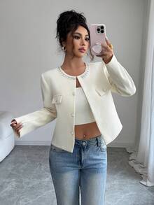 2025 New Spring-Autumn Women's Elegant Pearl-Button Decorated Long-Sleeve Coat