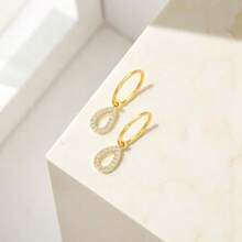 24K Gold Plated 925 Solid Sterling Silver Sleeper Huggie Hoop Charm Earrings For Women Waterdrop Dainty Zirconia Earrings