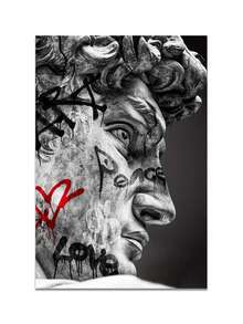 Impression sur canevas d'art inspirée du graffiti de David de Michel-Ange - Affiche moderne sans cadre dans un style art déco en orientation portrait pour la décoration intérieure - Œuvre d'art pour le salon, la chambre, le bureau à domicile - Décoration murale à l'encre