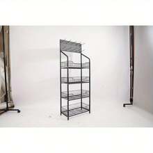 4-Tier Snack Candy Display Rack Organizer, Storage Shelf Display Rack With Wheels & Hooks, Metal Retail Display Rack Stand, Basket Stand Cart - Black - View 3