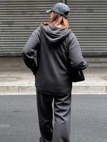 Livesso 2pcs/Set Women's Sequined Sweatshirt Set, Autumn/Winter Tracksuits Women Set Lounge Sets For Women - Grey - View 8