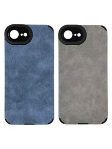 简约奢华仿皮纹理纯色材质，含2个天使眼贴纸，防摔手机壳，兼容，镜头保护，奢华灰，简约蓝，纯色，奢华仿皮纹理手机壳，兼容 16、16 Pro Max、16 Pro、16 Plus，春季派对礼物 - 彩色 - 查看 42