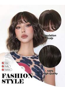 Brown Short Curly Bob Wigs With Bangs For Women 10 Inch Synthetic Curly Bob Wig For Girl Natural Looking Summer Daily Party Cosplay Use For Halloween And Christmas New Year Carnival Music Festival Cosplay ,Gifts For Girls,Summer Graduation Gifts,Ready-Made Gifts,Halloween Christmas Gifts - 棕色 - 查看 8