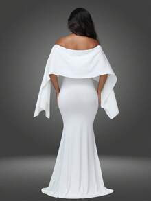 JustVH Pregnant Women Off-Shoulder Dress, Elegant Long Mermaid Gown Suitable For Baby Shower Photo Shoot White Spring - White - View 2