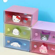 Miniso 人物系列单层抽屉盒带公仔手柄，可爱卡通造型手柄，透明环保塑料材质，方便物品分类收纳，非常适合办公桌文具/首饰整理 - 紅色 - 查看 4