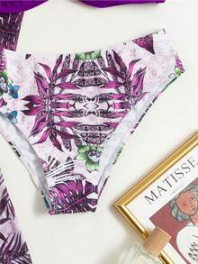 3 Piece Bikini Swimsuit Set With Positioning Print, Beachwear And Women's Vacation Fashion - 紫色 - 查看 6