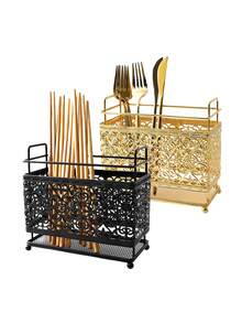 1 buc Suport pentru ustensile de bucătărie cu design clasic din metal gol, Suport dreptunghiular pentru tacâmuri din dantelă neagră - Pentru linguri, furculițe, bețișoare, teluri, capsule de cafea, articole de papetărie etc., Coș de depozitare decorativ pentru birou, ideal pentru organizarea casei, Depozitare decorativă, Cutii de depozitare și borcane, Coș de depozitare pentru decor de birou, Depozitare de Crăciun, Halloween, Ramadan