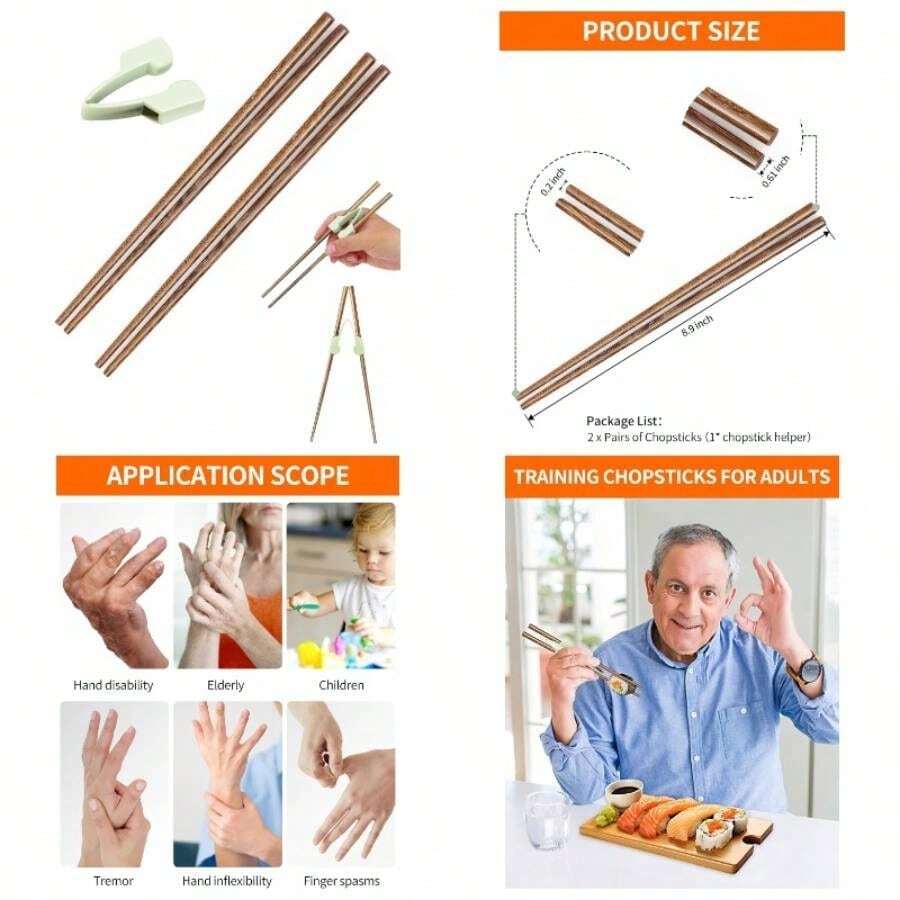 Ayudante de palillos, palillos de entrenamiento para adultos, principiantes, entrenadores o aprendices - diestros o zurdos - inicial - Ver 1