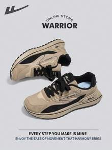 WARRIOR 战士舒适街头风格厚底男鞋春秋舒适跑步鞋简约风格休闲时尚运动鞋全年适用耐磨全天穿着训练运动鞋 - 黑/卡其 - 查看 9