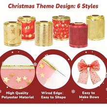 Christmas Wired Ribbon 30 Yards - 2.5 Inch Candy Cane Striped Burlap Ribbon For Wreaths, Gift Wrapping And Tree Decorations - Gold and Red - View 3