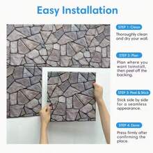 10pcs, 3D PVC Stone Wall Stickers, Self-Adhesive Waterproof Foam, Faux Stone Paneling, Rectangular, Matte Finish, Rustic Style, Ceramic Surface, Geometric Pattern, Multi-Surface Installation, Reusable, Home Decor For Bedroom, Bathroom, Kitchen, Fireplace - Multicolor - View 5