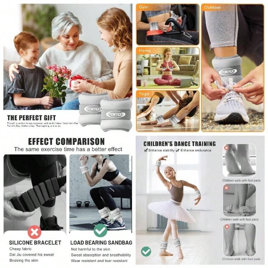 Pesas de Tobillo Ajustables para Fitness, Juego de Pesas de Entrenamiento de Fuerza de Mueca Tobillo y Brazo Pierna Pesos, Mueca con Correa Ajustable, para Ejercicio, Footing, Yoga, Gimnasio - Gris 2x1KG - Ver 1