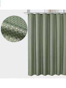 1pc Waffle Textured Bathroom Shower Curtain, Waterproof Fabric Shower Divider, Dry & Wet Separation, With Plastic Hooks, Waterproof Material Christmas Decor