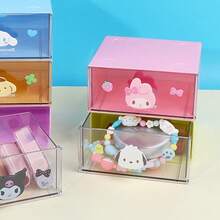Miniso Sanrio Pochacco Characters Series Single - Layer Drawer Box With Doll Handle, Cute Cartoon - Shaped Handle, Transparent - Friendly Plastic Material, Convenient For Item Classification And Storage, Perfect For Desk Stationery/Jewelry Organization - Green - View 4