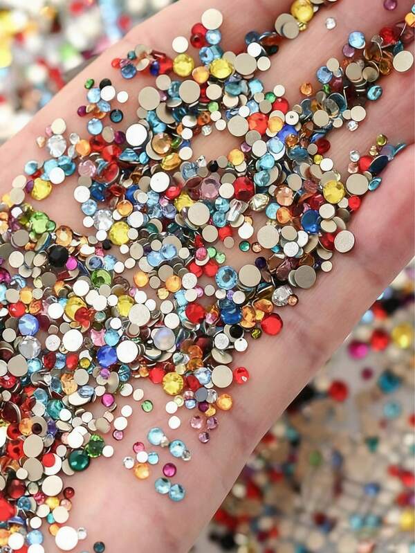 1440 piezas de diamantes de imitación de fondo plano de colores variados para decoración de uñas, con fondo dorado y tamaño pequeño y redondo, que no se caen del fondo de cristal