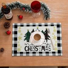 Set de 4/6 suporturi de masă pentru brad de Crăciun, model acuarelă și carouri Buffalo, potrivite pentru decor de sărbători, 30x45 cm