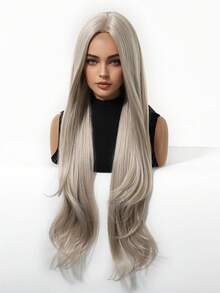 Peruci gri, păr drept, lung, de 32 de inci, cu onduleuri crețe, fără dantelă frontală, sintetice, rezistente la căldură, pentru femei și fete, pentru petreceri zilnice de Halloween, peruci la modă, cadouri perfecte pentru festivaluri pentru doamne