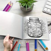 1pc Enchanted Forest In A Jar Adult Coloring Book - Vibrant Fairy Tale Scene With Mushrooms, Butterflies, And A Whimsical House - Ideal For Birthday, Christmas, Halloween, And Party Gifts, Party Coloring Book | Whimsical Illustration | Detailed Coloring - Multicolor - View 8
