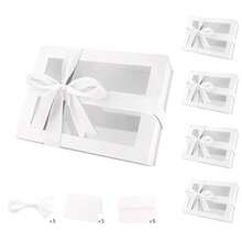 MALICPLUS 5 White Gift Boxes With Window 22.86x16.5x9.6 CM Clear Gift Boxes For Present Contains Ribbon Card Bridesmaid Proposal Boxes Gift Boxes With Magnetic Lid Glossy White