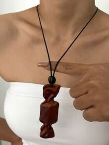 1 pieza Collar ajustable de estilo vintage minimalista bohemio con forma de corazón, estrella, cuadrado, redondo y caramelo de madera, lindo y elegante para mujeres, adecuado para uso diario, viajes, fiestas, superposición, regalo perfecto (longitud ajustable)