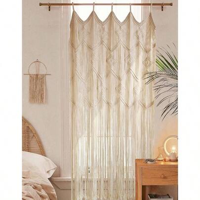 Macrame Curtain Long Cotton Window Panel Boho Curtains Bedroom Wedding Backdrop Room Divider Doorway Closet Apartment 35'''x 70''L
