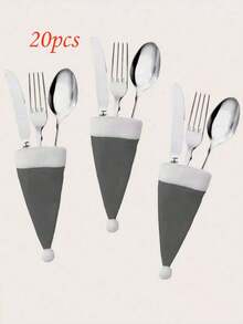 10/20 pièces Chapeaux de Noël mini gris/rouges, set de couteau et fourchette de chapeau de Noël, décoration de table de fête, décoration de centre de table à dîner