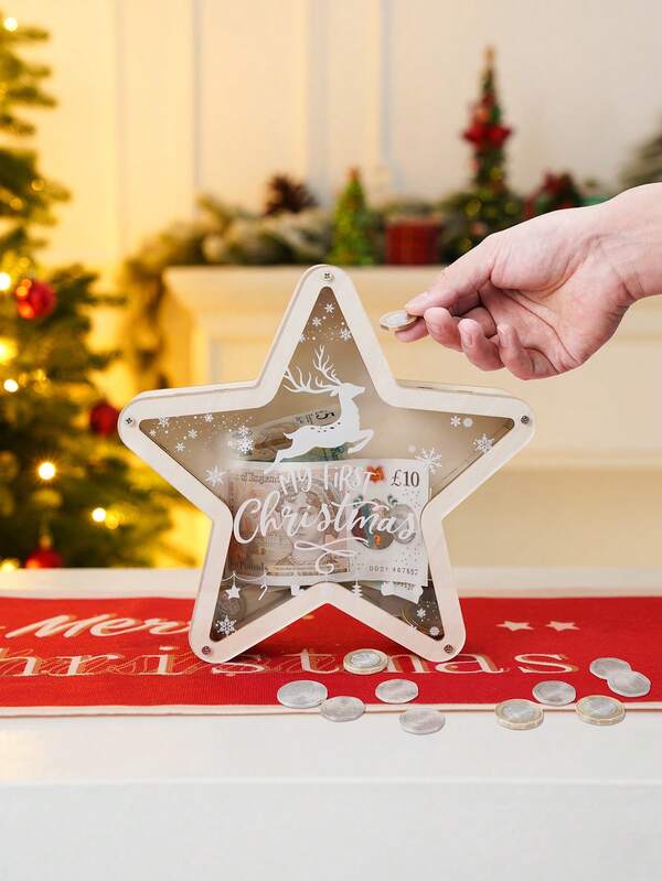 1 szt. Świąteczna skarbonka w kształcie jelenia z pentagramem, świąteczna skarbonka, idealna do dekoracji świątecznych, wystroju domu, sypialni, biura, na prezent