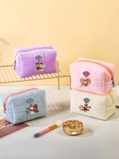 Paw Patrol 1 pieza Bolsa de cosméticos de peluche corto de Paw Patrol - Cuadros bordados de lujo, gran capacidad para papelería, almacenamiento de artículos de tocador de viaje | Regalo de Navidad ideal