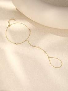 EleRunis 1pc 925 Sterling Silver Delicate Clover Petal Ring Bracelet Set, Women Cubic Zirconia Bracelet And Ring Chain, Suitable For Daily Wear, Wedding Party Engagement Anniversary Valentine's Day Jewelry - Gold - View 9