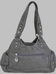 DareSee 时尚简约多功能铆钉设计单肩/斜挎包，多口袋设计，适合街头、复古、优雅和休闲风格，是购物和度假的理想之选。这款包包摇滚风十足，充满Y2K复古气息，是2000年代时尚潮流的代表，也是哥特朋克风的代表，适合音乐节、Y2K复古风、返校季、秋冬季等各种场合，是音乐节的完美礼物。 - 灰色 - 查看 6