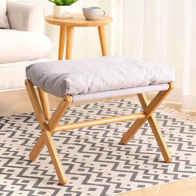  WUPYI ATIVLB Footstool, 53x35x36cm Upholstered Footrest Stool, Natural Bamboo Folding Foot Stool With Detachable Thick Cushion, For Living Room, Bedroom (Grey)