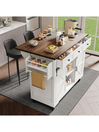 Sairedel Flexible In The Kitchen! Kitchen Isl An Extendable Worktop, Casters, Sliding Doors, Drawers Wood Look. view 3