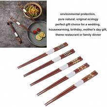 5 Pares de Palillos de Madera Chinos, Palillos de Sndalo Rojo con Patrn Acanalado, Palillos de Madera Reutilizables para Cocinar y Comer, Perfecto Regalo - Rojo - Ver 3