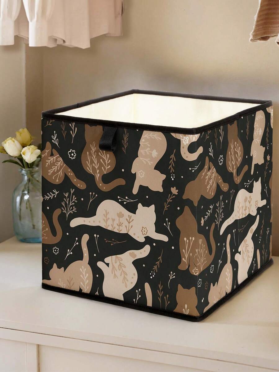 1 pieza Caja de almacenamiento abierta con estampado de animales de dibujos animados, organizador de cajones apilable, diseño resistente y de múltiples usos que ahorra espacio para el hogar, dormitorio, organización del hogar, almacenamiento debajo de la cama