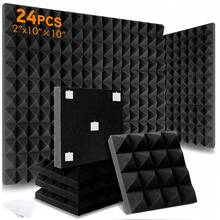 OLOEY 12/24 piezas de espuma acústica piramidal de alta densidad de 10 x 10 x 2 pulgadas, 4 torres, decoración de pared para renovación del hogar, insonorización, reducción de ruido, espuma absorbente de sonido