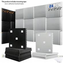 OLOEY 24 piezas - OLOEY Paneles de espuma acústica de 12x12x1 pulgadas / 12x12x2 pulgadas, paneles de espuma absorbente de sonido con ranuras en forma de triángulo para insonorización de paredes y techos, paneles de espuma de estudio de alta densidad