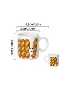 1pc Korean Ins Style Ceramic Mug, Cute Baguette Toast Cat Cup, Couple Breakfast Cup, Water/Milk/Coffee Cup