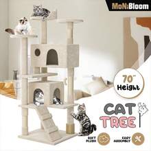 Cat Tree, 70 Inch Cat Tree Tower With 2 Condo, Tall Cat Tower With Scratching Post, Cat Climbing Tower, Cat Tree For Indoor Cats - Màu be - Xem 2