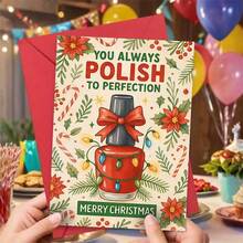 1 件圣诞指甲油爱好者贺卡 - 节日礼物，带有“你总是打磨得完美”的信息，红色和绿色拐杖糖设计，内含信封，适合美容爱好者、圣诞装饰品、圣诞袜 - 彩色 - 查看 9