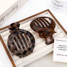 4pcs Matte & Glossy Leopard Print & Solid Color Round Hair Clips Set, Women Daily & Occasion Bun, Half-Up Hairstyle Essential Hair Accessories, Fitting Head Shape Design, Minimalist Retro Niche Hair Clips