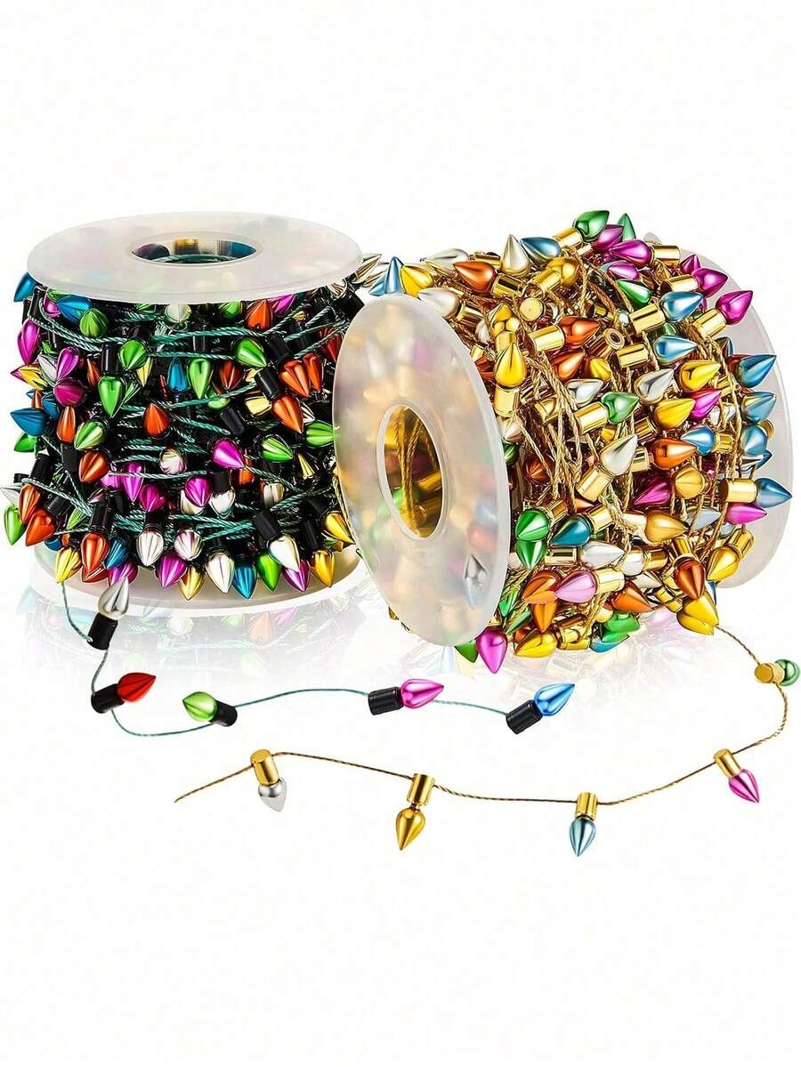 5M Miniature Plastic Light Bulb String Lights For Christmas Tree & Model Scenes - Mixed Color Glittery DIY Craft Decor, Decorative Plastic Fake String Lights Ribbon, Christmas Party String Beading Accessories, Miniature Scene Decorations, Christmas Decor,(No Electricity)